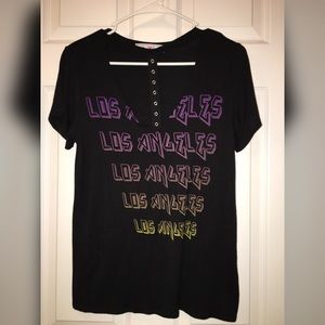 Black Los Angeles T-shirt. Cutout V neck.
